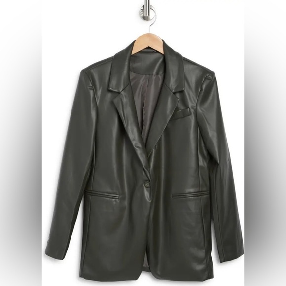 NWT RDI Oversized Faux Leather Blazer Dark Olive Green - Picture 1 of 3
